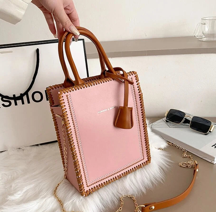 Contrast Tote Bag High-Quality PU Leather Women's Handbag
