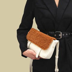 Wool Crossbody Bag Patchwork Handbag Women Shoulder Bag