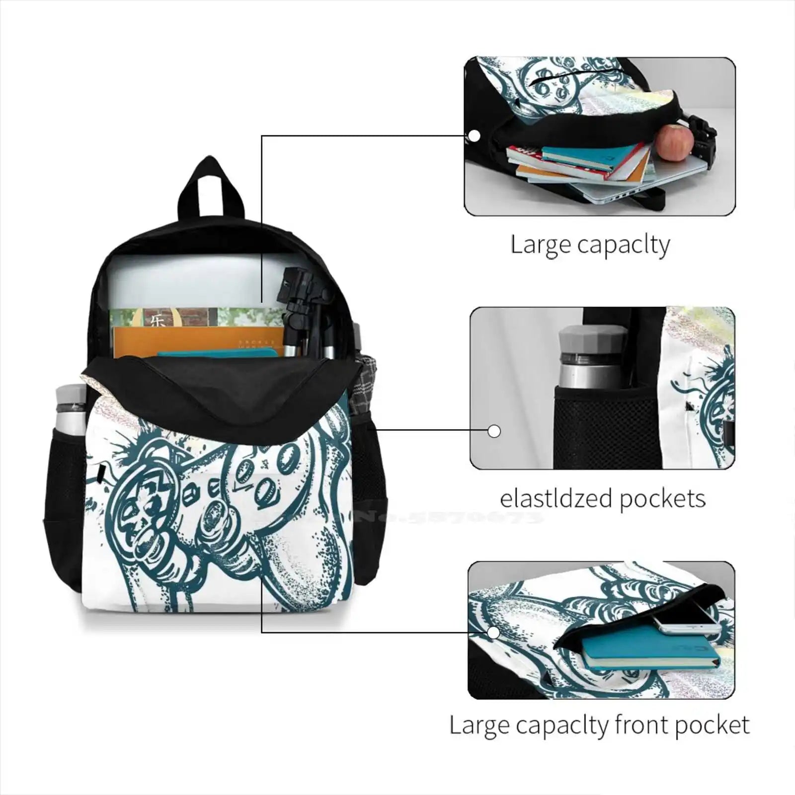 Cybersport Gamer Controller and Rainbow Satchel Backpack