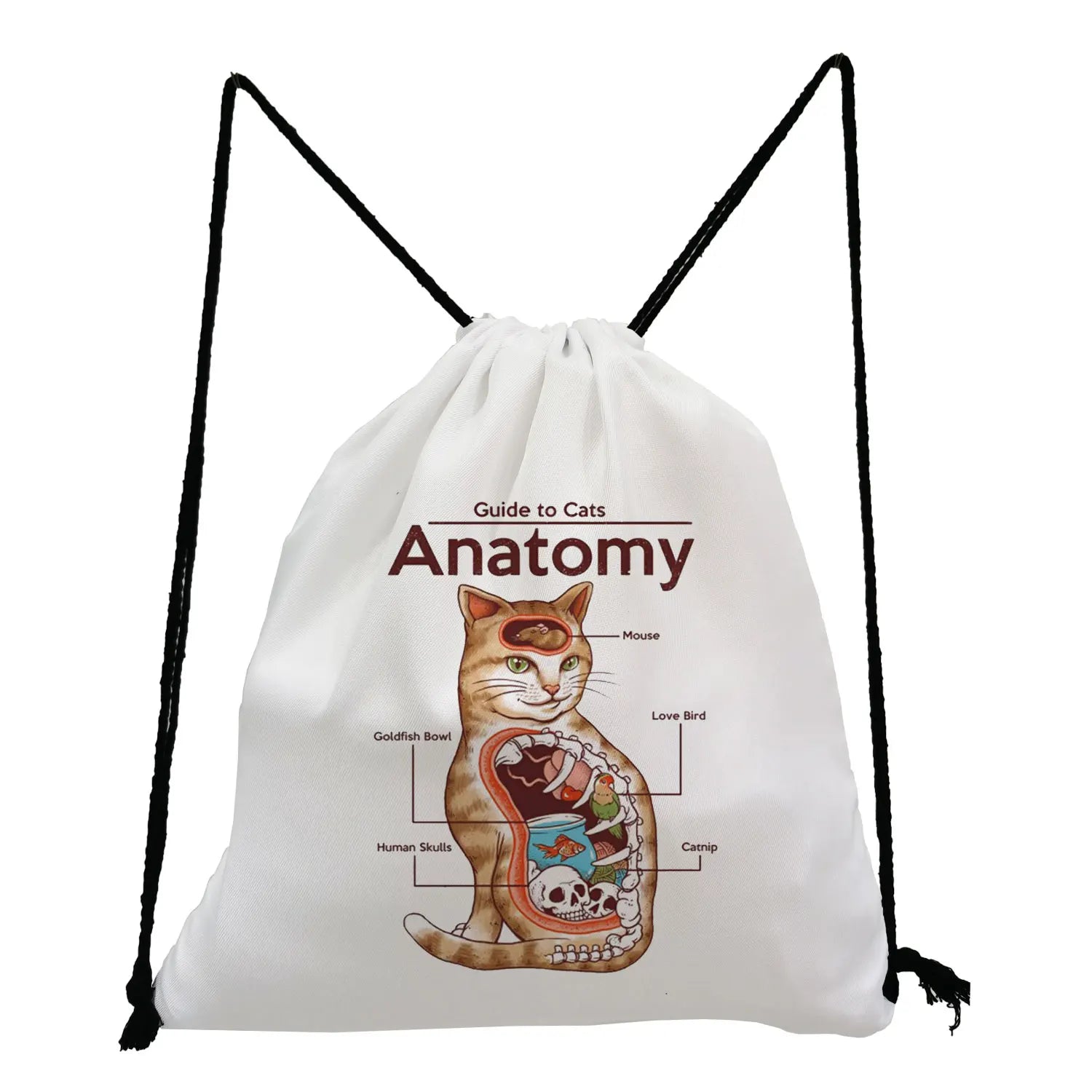 Retro Samurai Cat Print Drawstring Backpack - Japanese Style High Capacity Bags