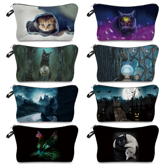 Cat Cosmetic Bags And Case Makeup Hand Tote Necessaire Biscuits Organizer