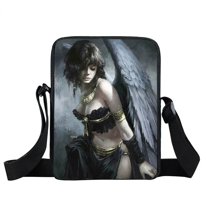 Death Skull Angel Messenger Bag Crossbody Schoolbag Small Shoulder Bag
