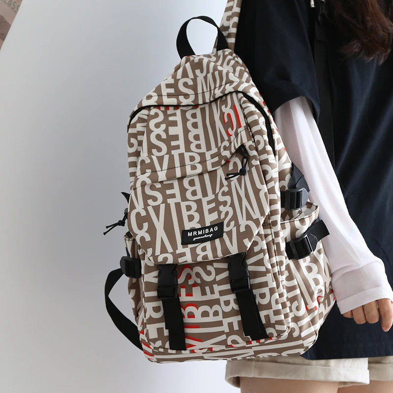 Waterproof Graffiti Women Backpack Large Capacity Nylon Schoolbag for Teenage