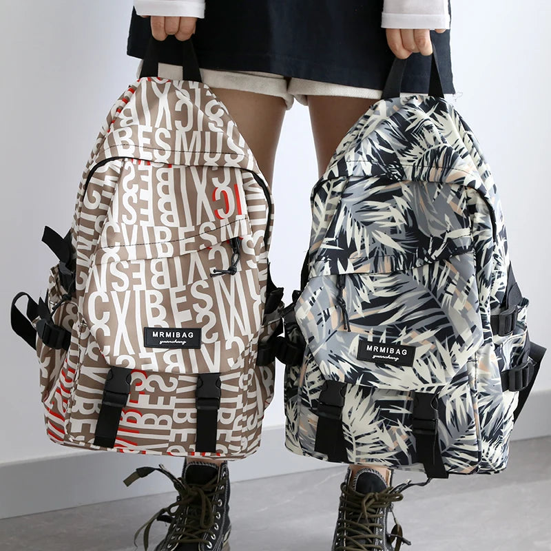 Waterproof Graffiti Women Backpack Large Capacity Nylon Schoolbag for Teenage