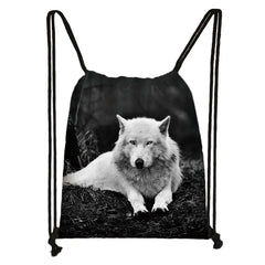Howling Wolf Print Drawstring Bag Women Backpacks for Travelling