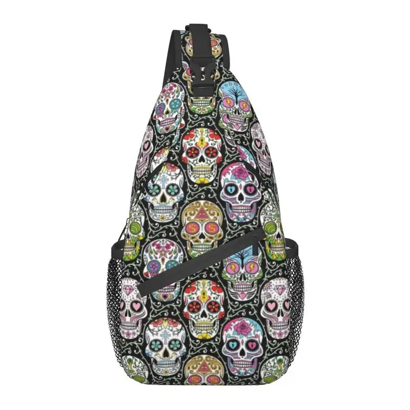 Mexican Skull Pattern Sling Crossbody Backpack Men