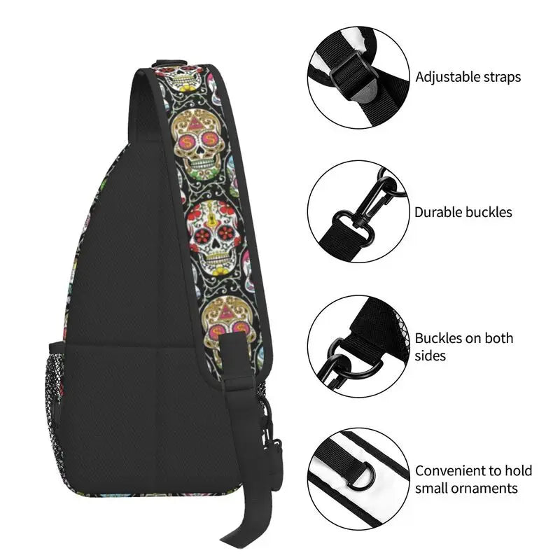 Mexican Skull Pattern Sling Crossbody Backpack Men