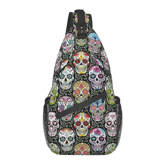 Mexican Skull Pattern Sling Crossbody Backpack Men