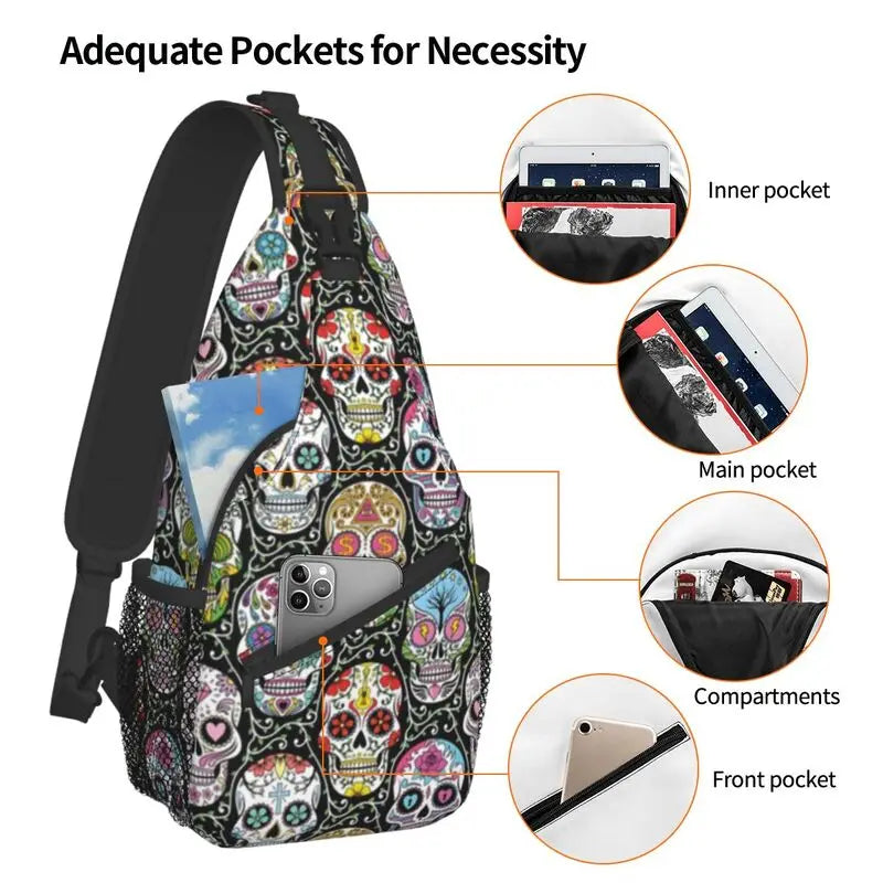 Mexican Skull Pattern Sling Crossbody Backpack Men