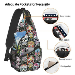 Mexican Skull Pattern Sling Crossbody Backpack Men