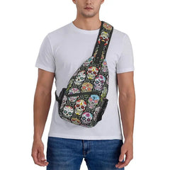 Mexican Skull Pattern Sling Crossbody Backpack Men
