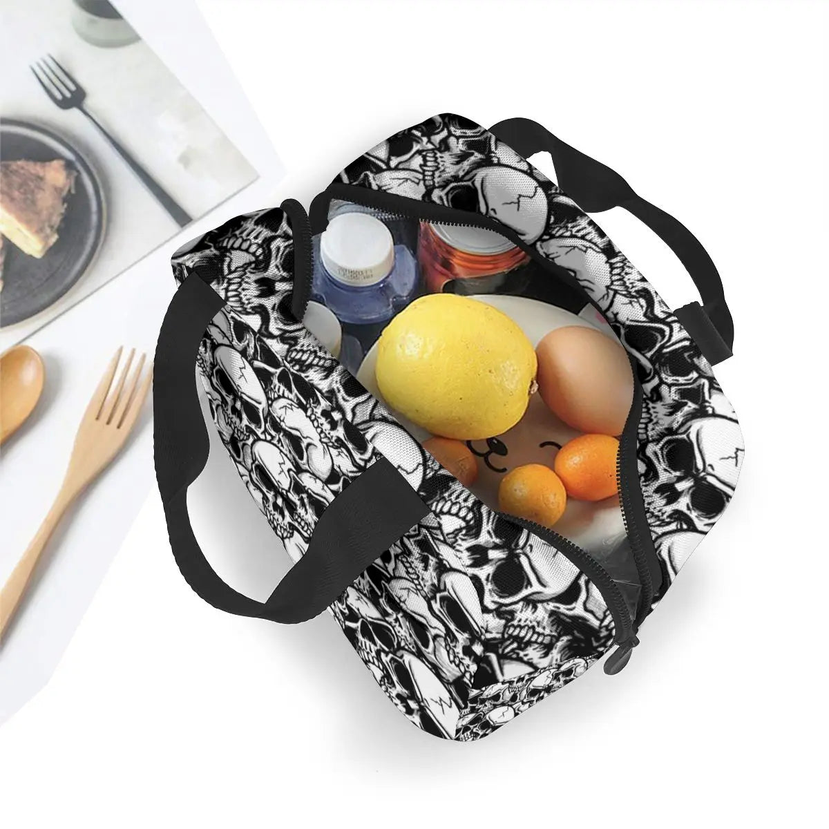 Punk Skull Print Insulated Lunch Bag Cooler Waterproof Picnic Food Storage