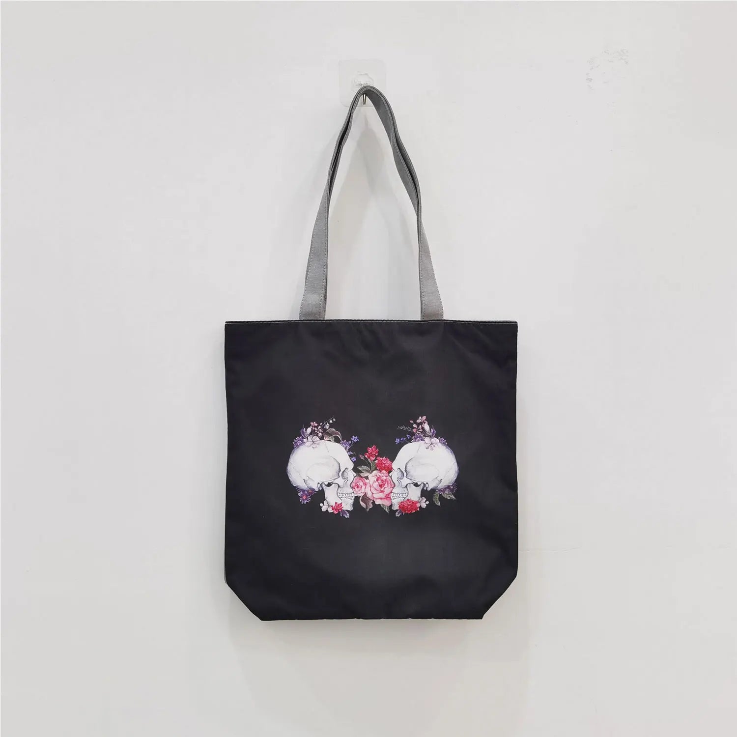 Polyester Handbag Halloween Tote Female Shoulder Bag Skull Floral Pattern