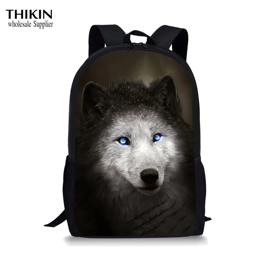 Wolf Print Kids School Backpack for Boys and Girls