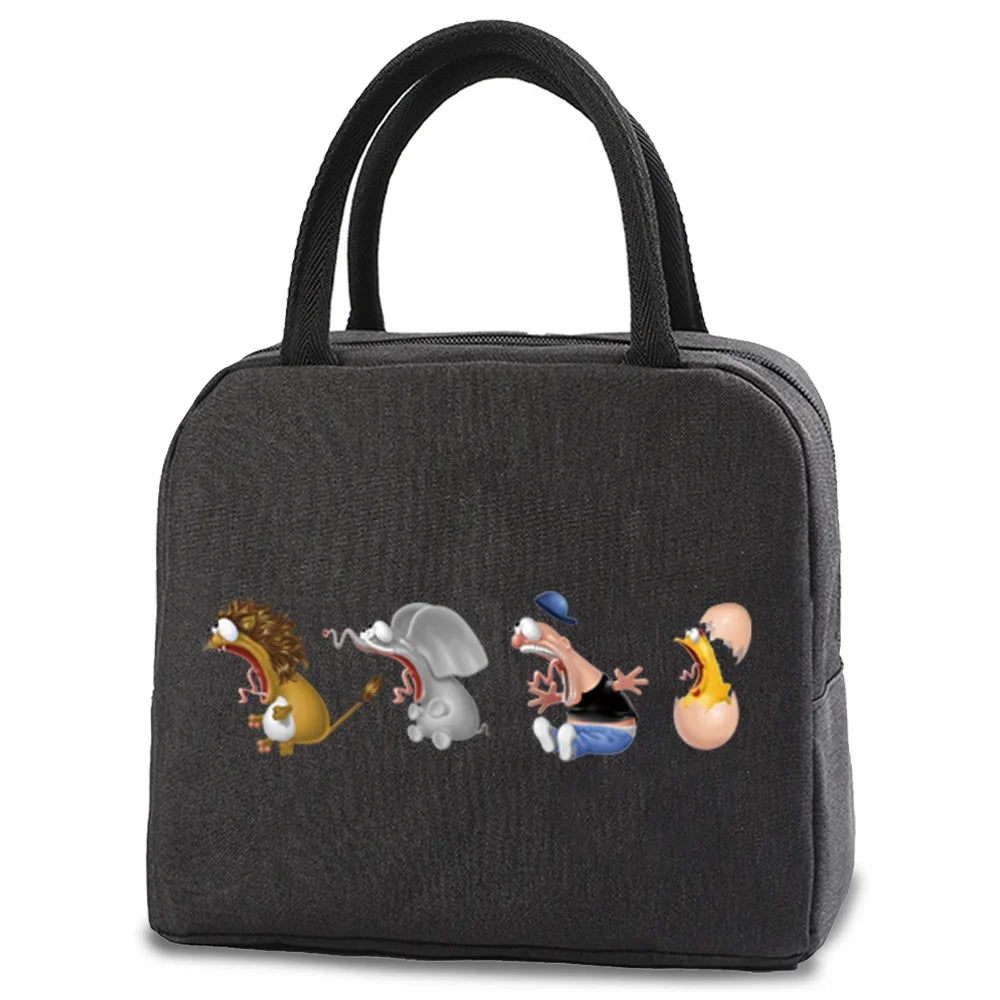Insulated Thermal Lunch Bag Kids Women Cartoon Print Zipper Canvas Pouch