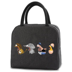 Insulated Thermal Lunch Bag Kids Women Cartoon Print Zipper Canvas Pouch