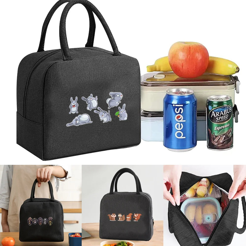 Insulated Thermal Lunch Bag Kids Women Cartoon Print Zipper Canvas Pouch