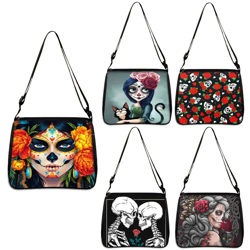 Cool Skull Print Shoulder Bag Women Gothic Travel Messenger Crossbody