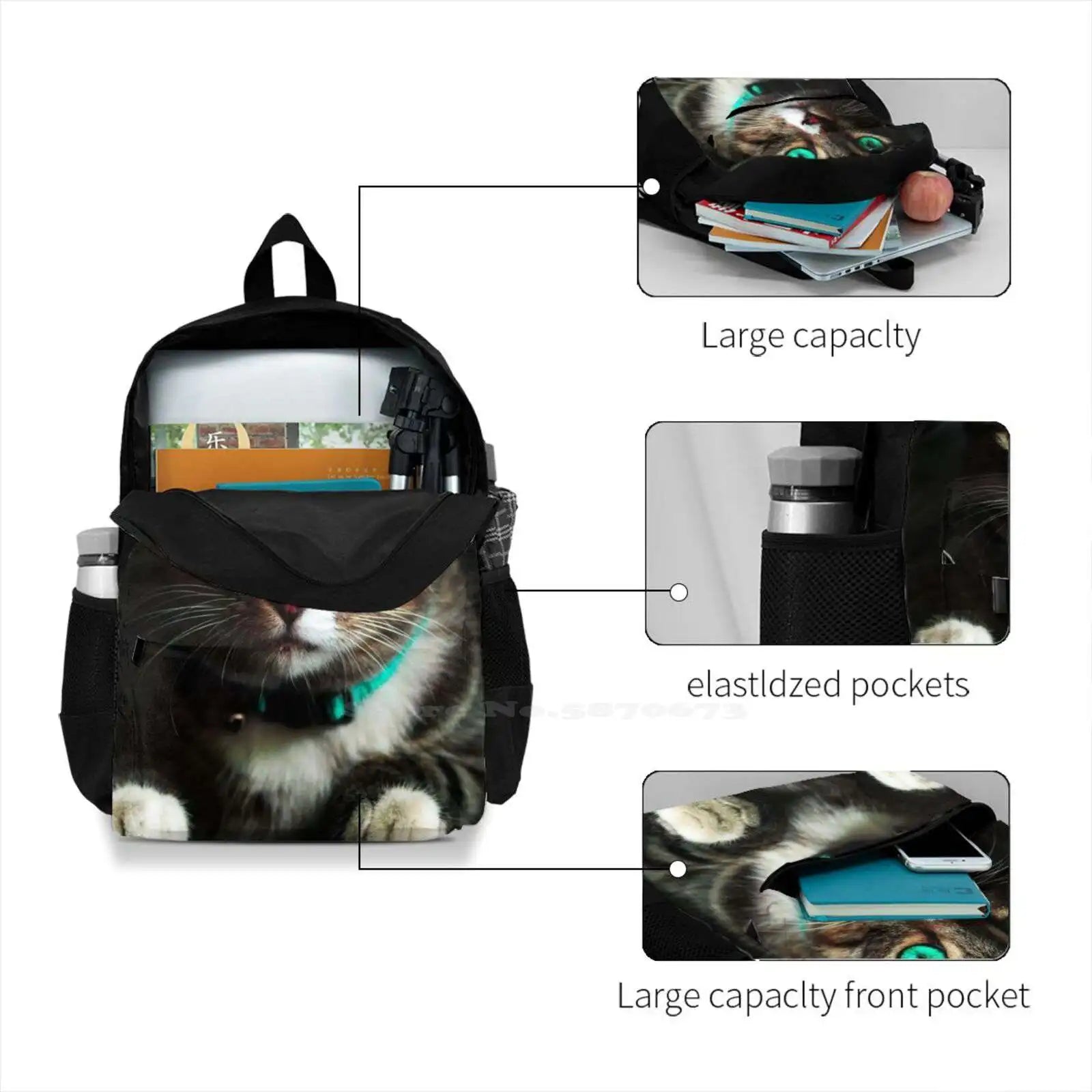Cat 3D Print Backpack Casual Bag Cat Cat And Eyes Nose Face Cat