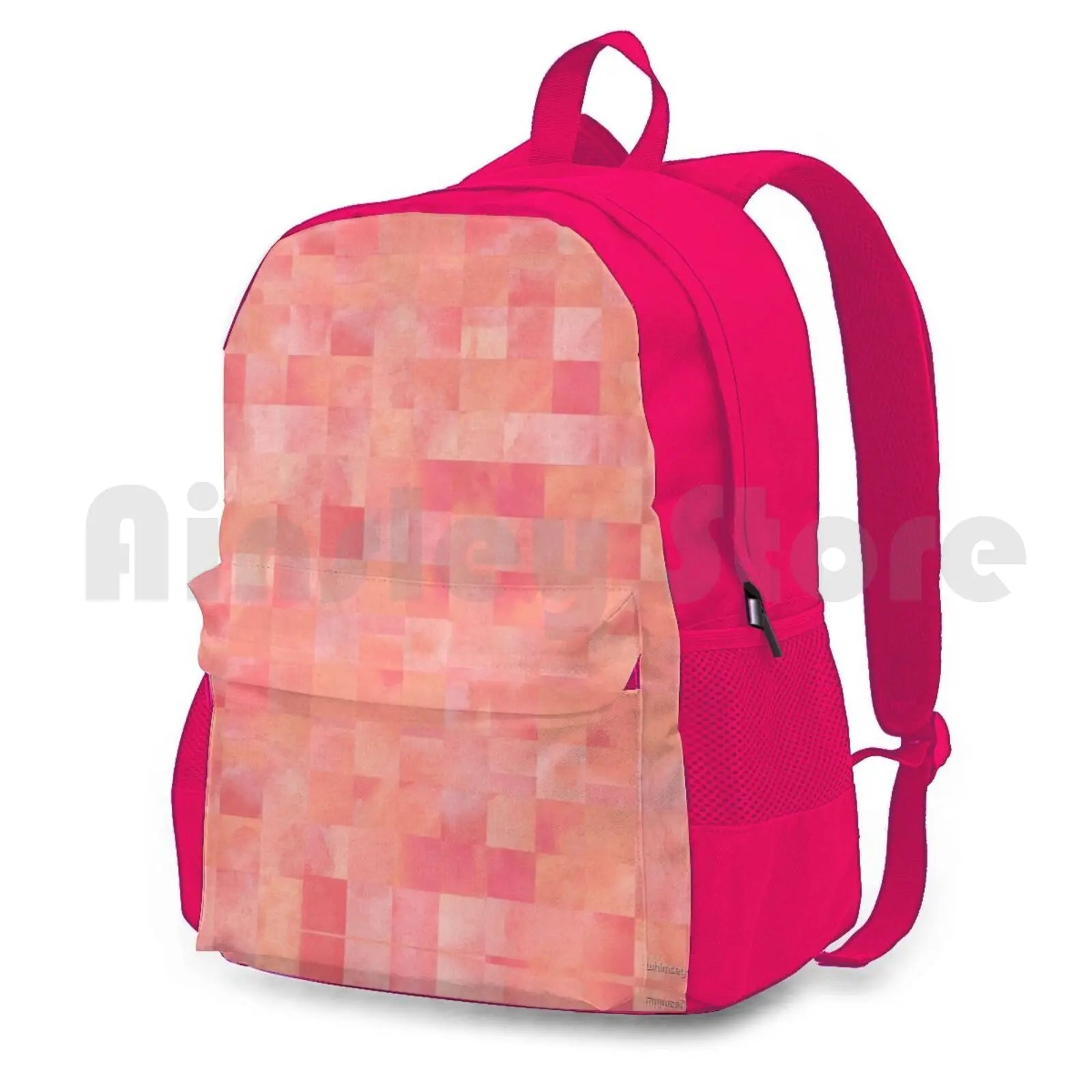 Coral Pink Squares Pattern Hiking Backpack Climbing Sports Bag