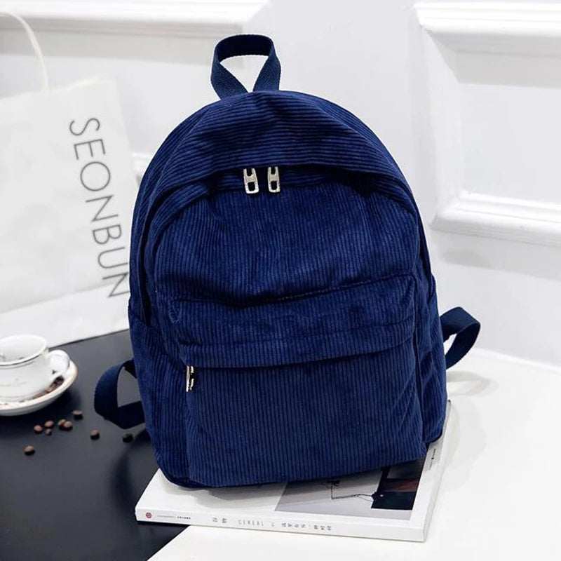 Corduroy Women's School Backpack Teenger Girl Bagpack Pack