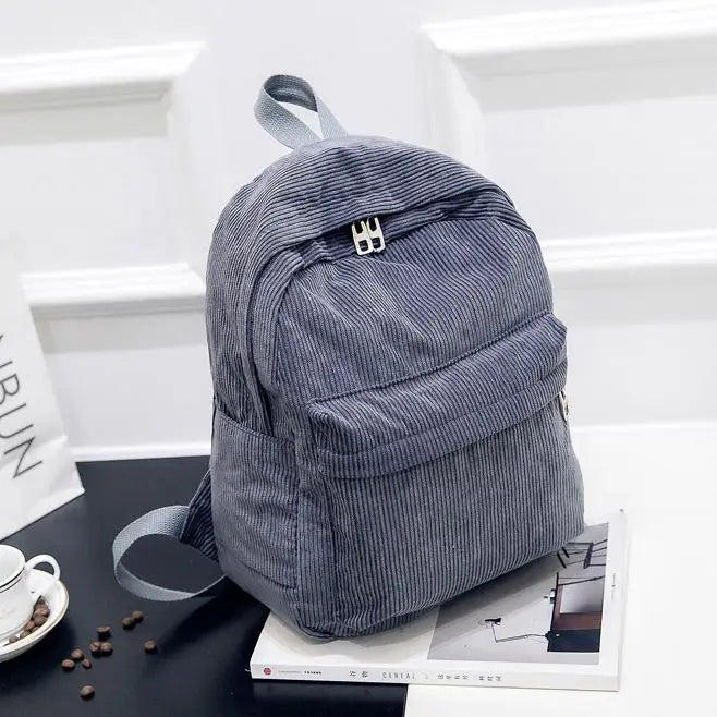 Corduroy Backpack Women School Pure Female Mochila Bagpack Pack