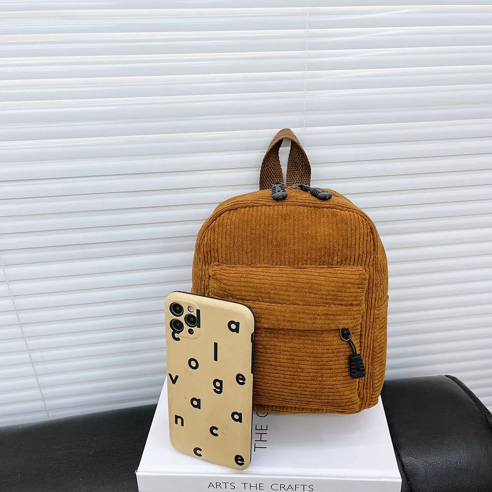 Corduroy Backpack Women School Backpack Soft Pure Teenger Girl School Bag