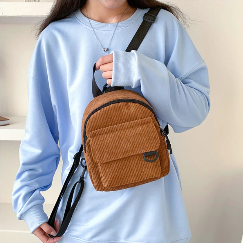 Corduroy Backpack Women's Bag School Travel Rucksack