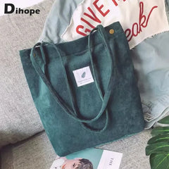 Corduroy Shoulder Bag for Women Soft Storage Reusable Totes Bag