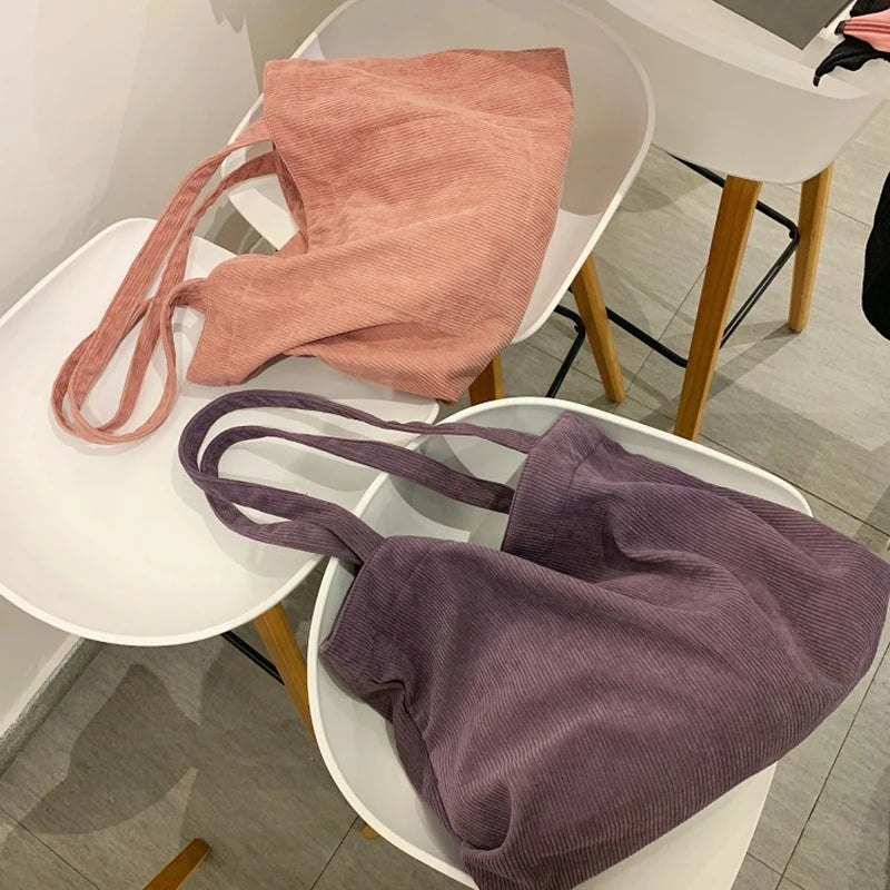 Corduroy Shoulder Bag for Women Zipper Large Capacity Tote Bag