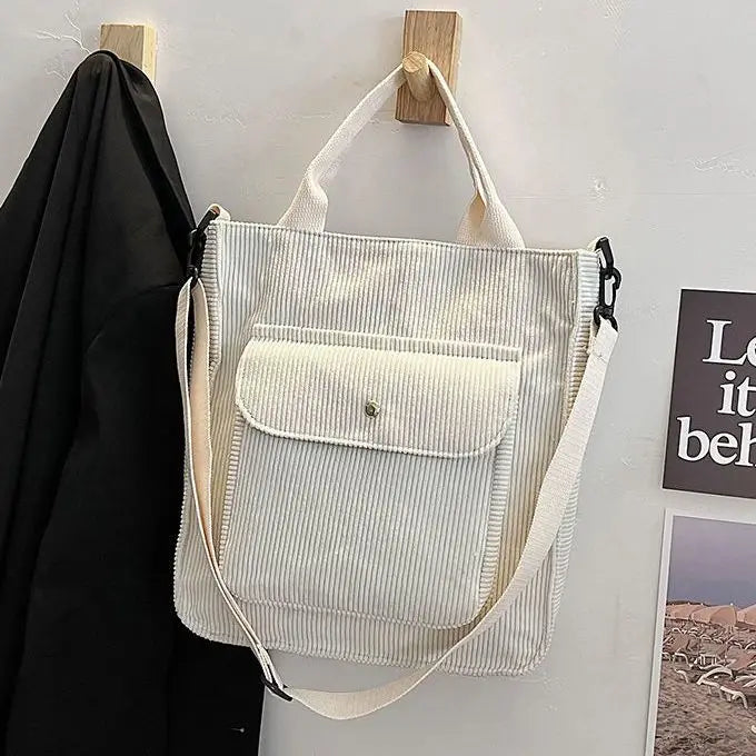 Corduroy Shopper Bag for Women Autumn Winter Canvas Tote Bag