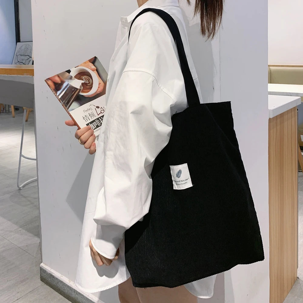 Corduroy Women's Shopper Handbag Canvas Storage Bag