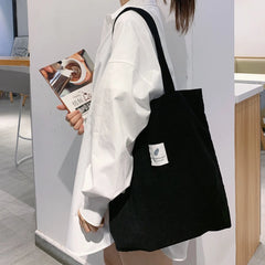 Corduroy Women's Shopper Handbag Canvas Storage Bag