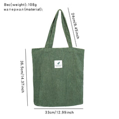 Corduroy Women's Shopper Handbag Canvas Storage Bag