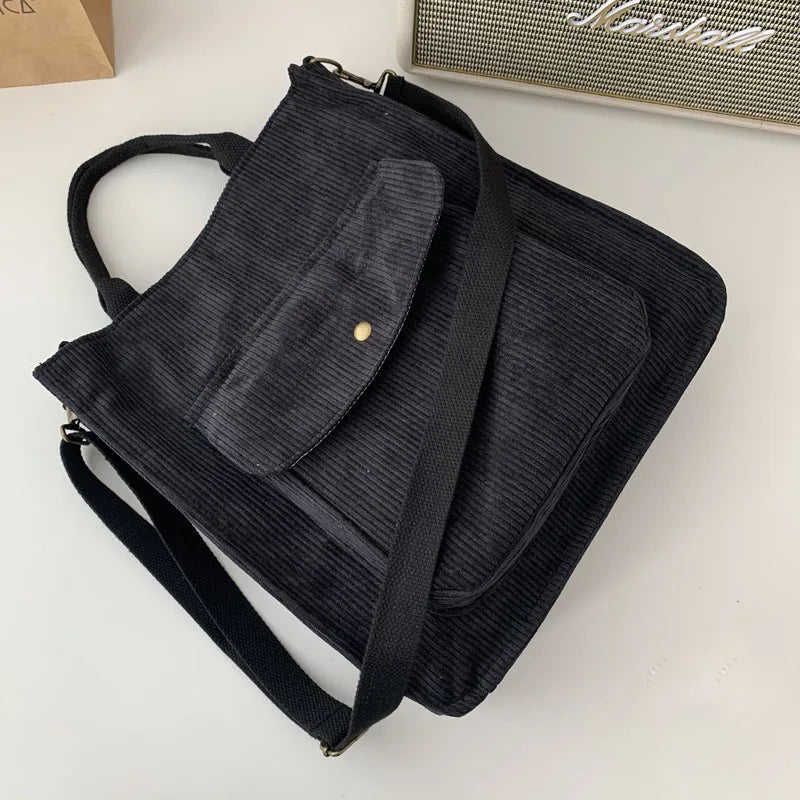 Corduroy Shoulder Bag Women's Canvas Tote Handbag