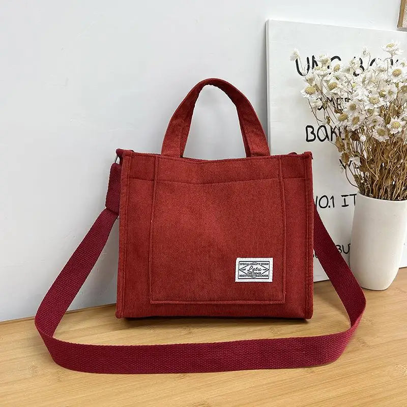 Corduroy Casual Women's Tote Shoulder Bag Retro Art Crossbody Bags