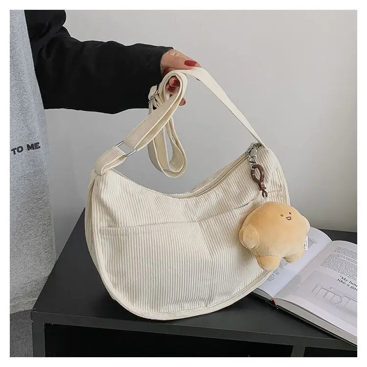 Corduroy Crossbody Bag for Women Casual Large Capacity Shoulder Bag