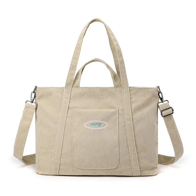 Corduroy Handbag Tote Shopping Bag Zipper Large Casual Shoulder Bags for Women