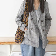 Leopard Print Shoulder Tote Bag Corduroy Large Capacity Handbag