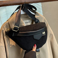 Japanese Women Corduroy Chest Bag Large Capacity Crossbody Bags
