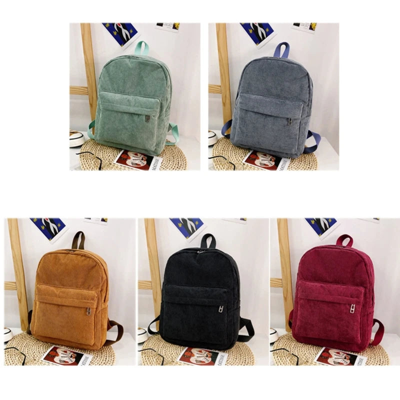 Corduroy School Bag Soft Shoulder Backpack for Toddlers, Daily Casual Lunch