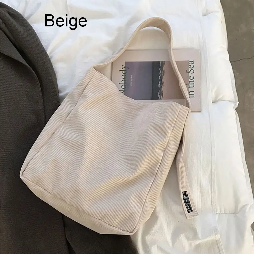 Corduroy Shoulder Bag for Women Solid Eco Shopping Orangnizer Large Totes