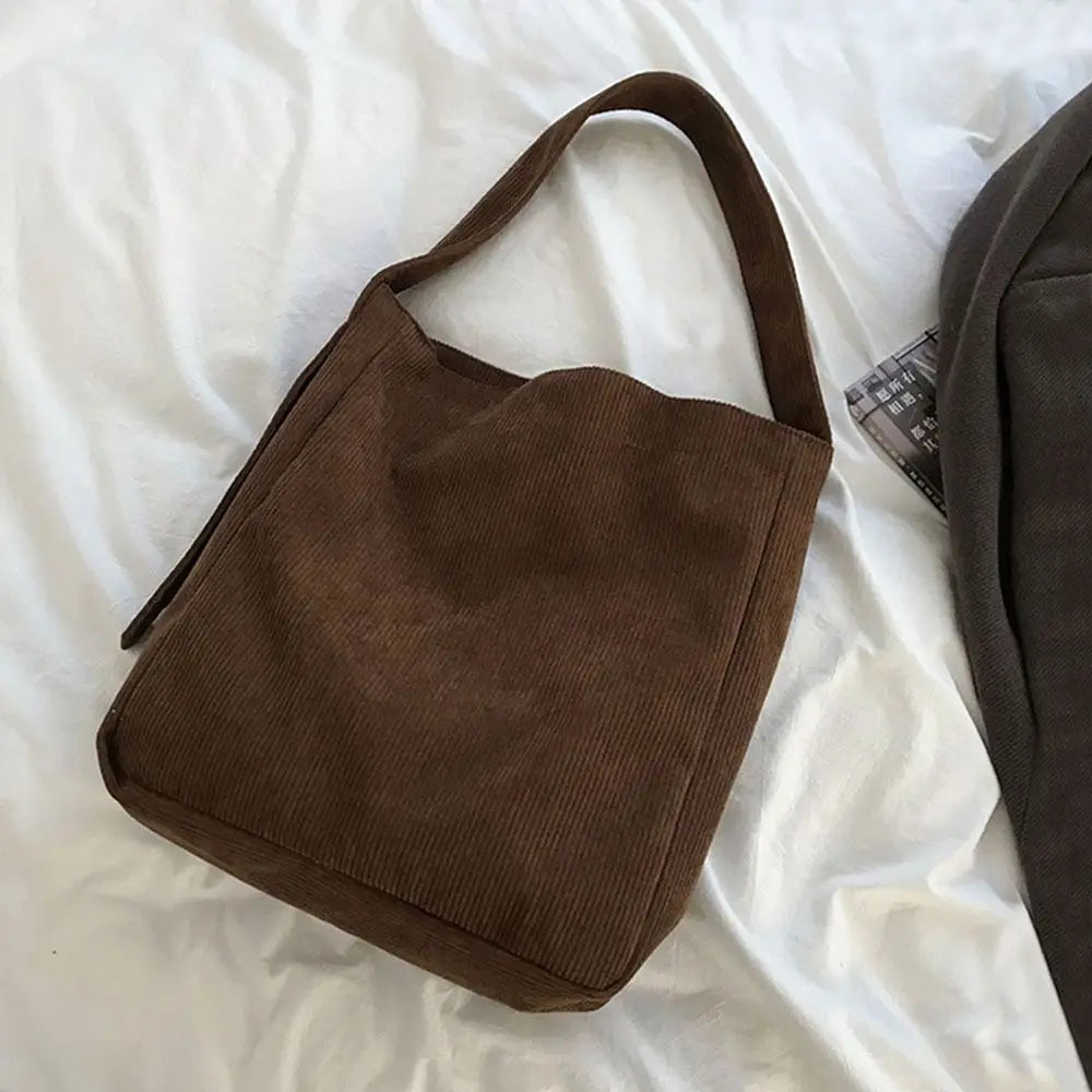 Corduroy Shoulder Bag for Women Solid Eco Shopping Orangnizer Large Totes