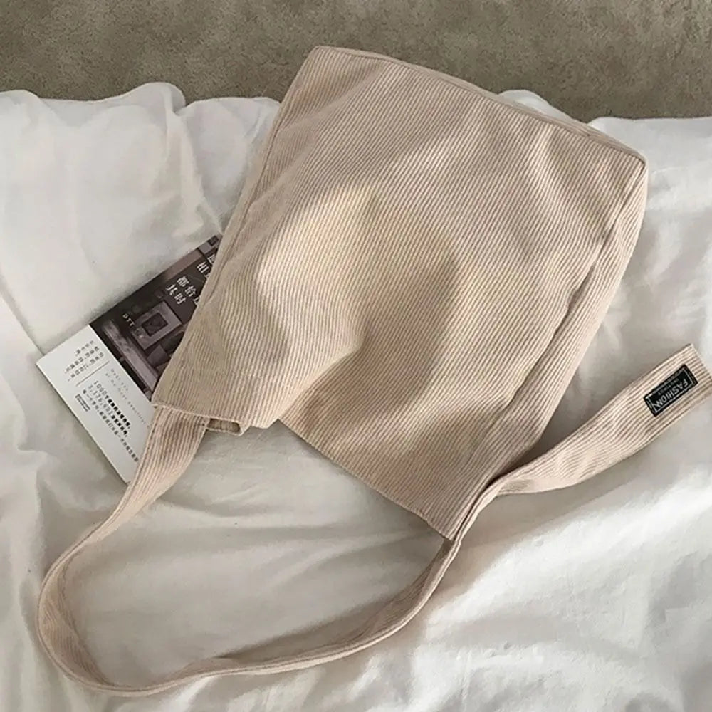 Corduroy Shoulder Bag for Women Solid Eco Shopping Orangnizer Large Totes