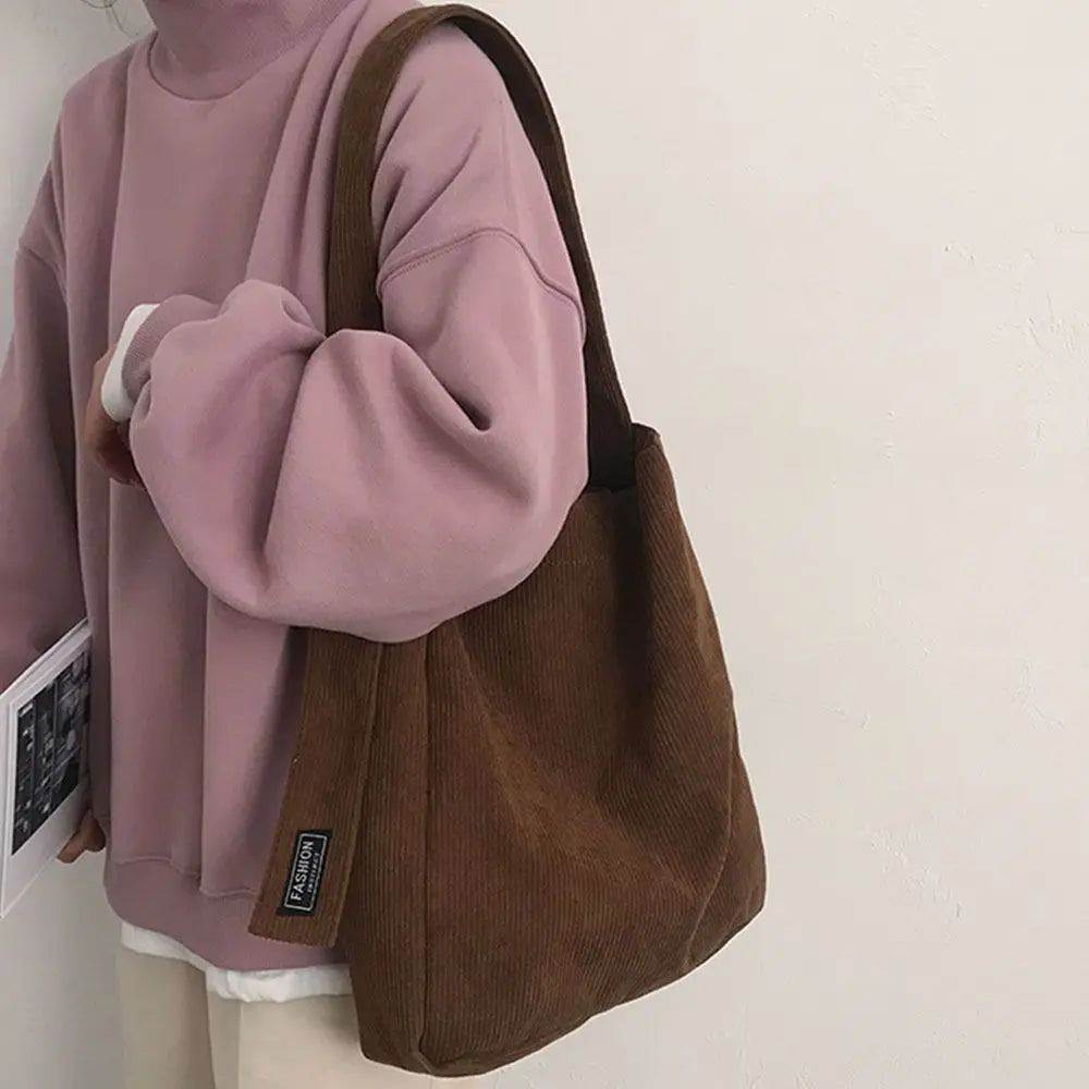 Corduroy Shoulder Bag for Women Solid Eco Shopping Orangnizer Large Totes