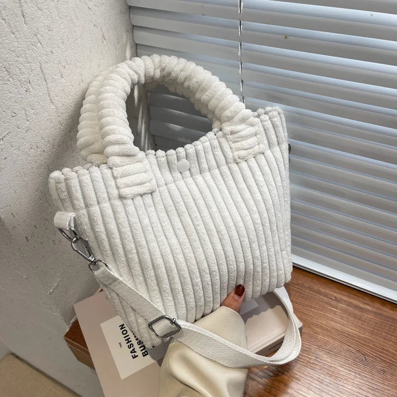 Corduroy Small Handbags Women Shoulder Crossbody Bags Bucket Bag