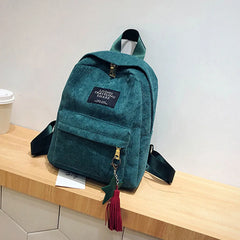 Corduroy Tassel Mini Backpack Solid Leisure Small Zipper Travel Bag