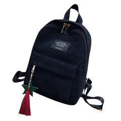 Corduroy Tassel Mini Backpack Solid Leisure Small Zipper Travel Bag