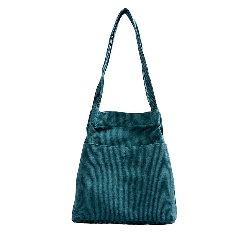 Corduroy Totes Bag Shoulder Handbag with Inner Pocket for School Work Travel