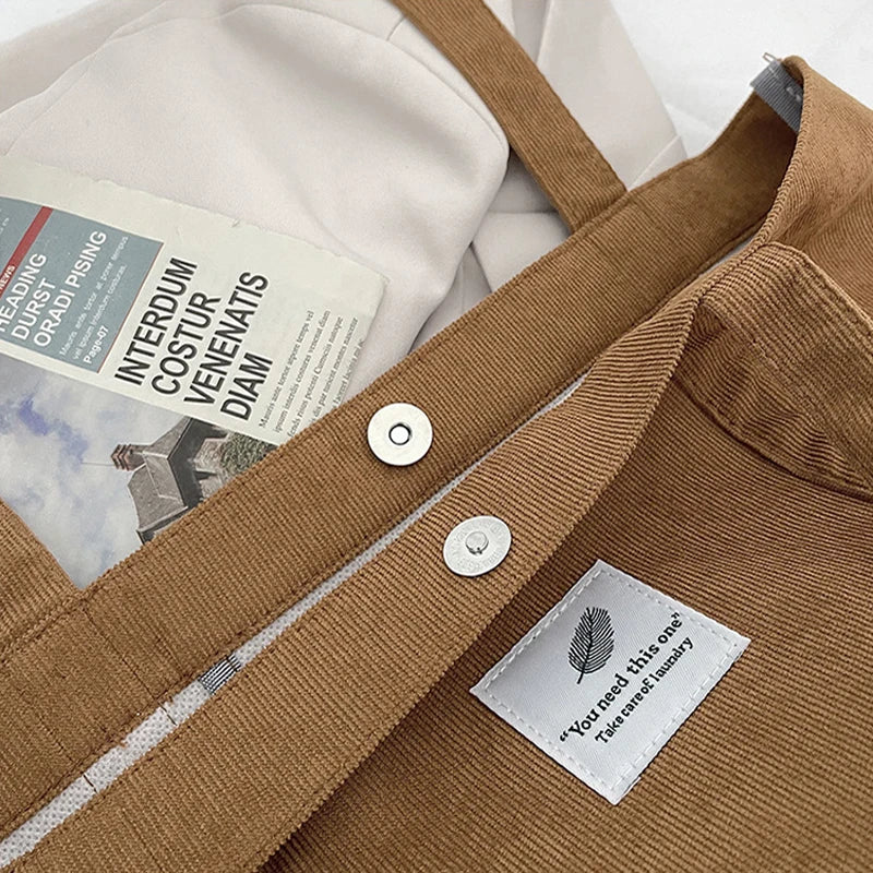 Corduroy Tote Bags for Women Foldable Shopper Eco-friendly Shoulder Bag